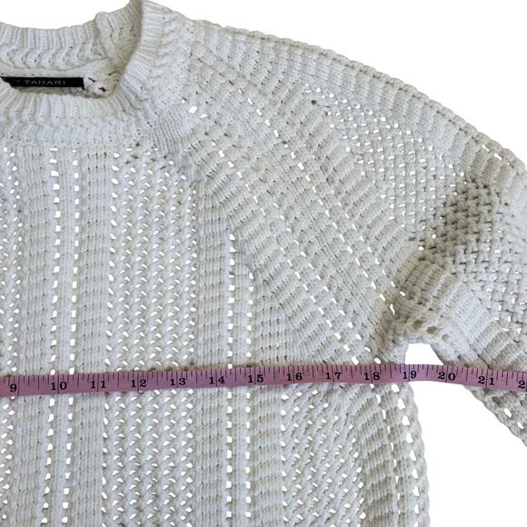 T TAHARI Women's Open Knit Cotton Blend Crewneck Sweater Chunky Knit Fisherman - Picture 15 of 16